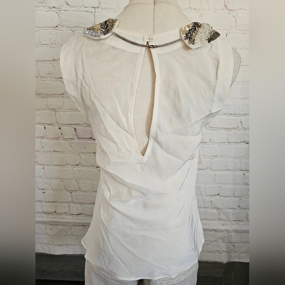 Hannah Jo Silk Top w/ Removable Intricate Bib Necklace | Cream | Small | EUC - Picture 5 of 10